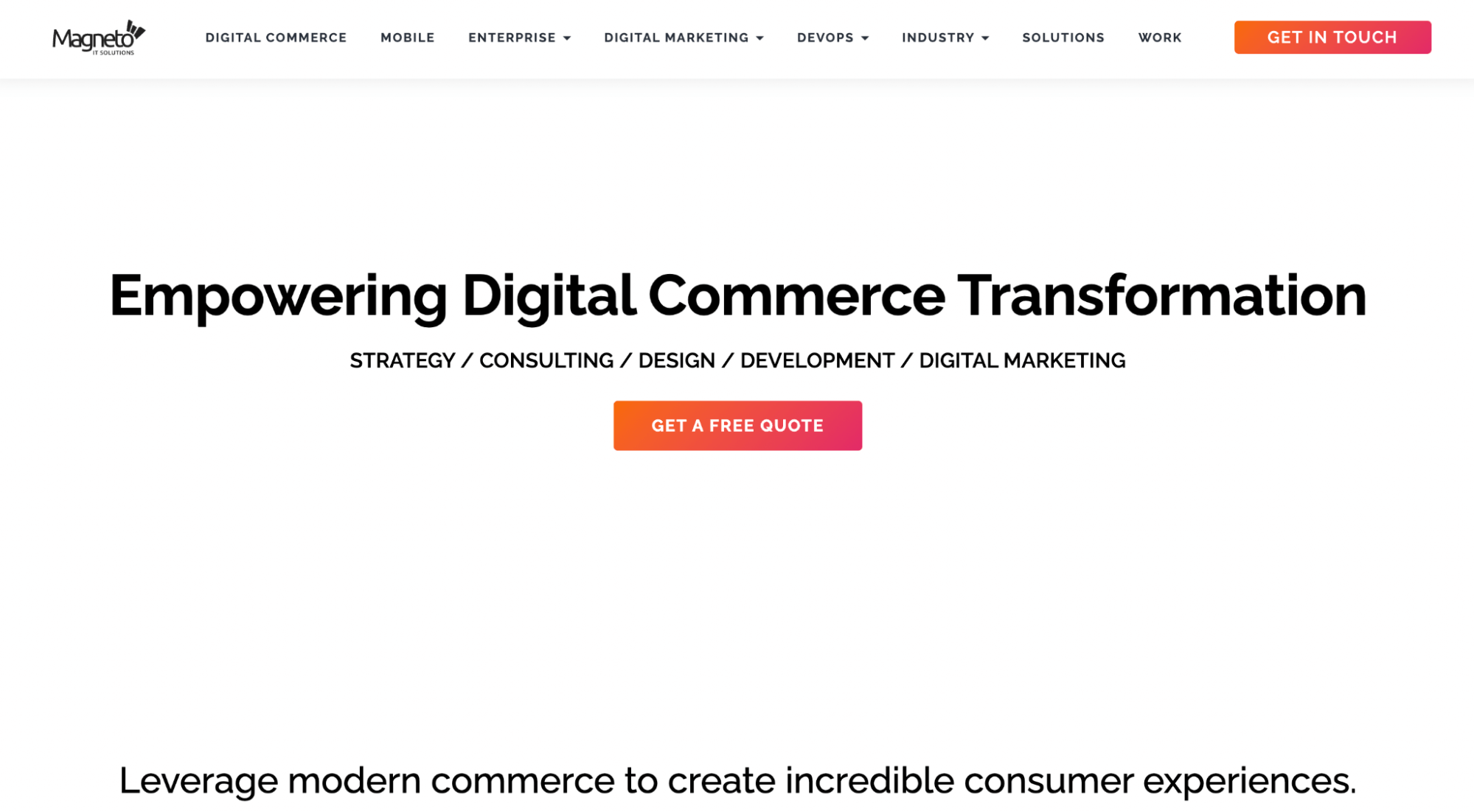 Magneto homepage: Empowering digital commerce trasnformation