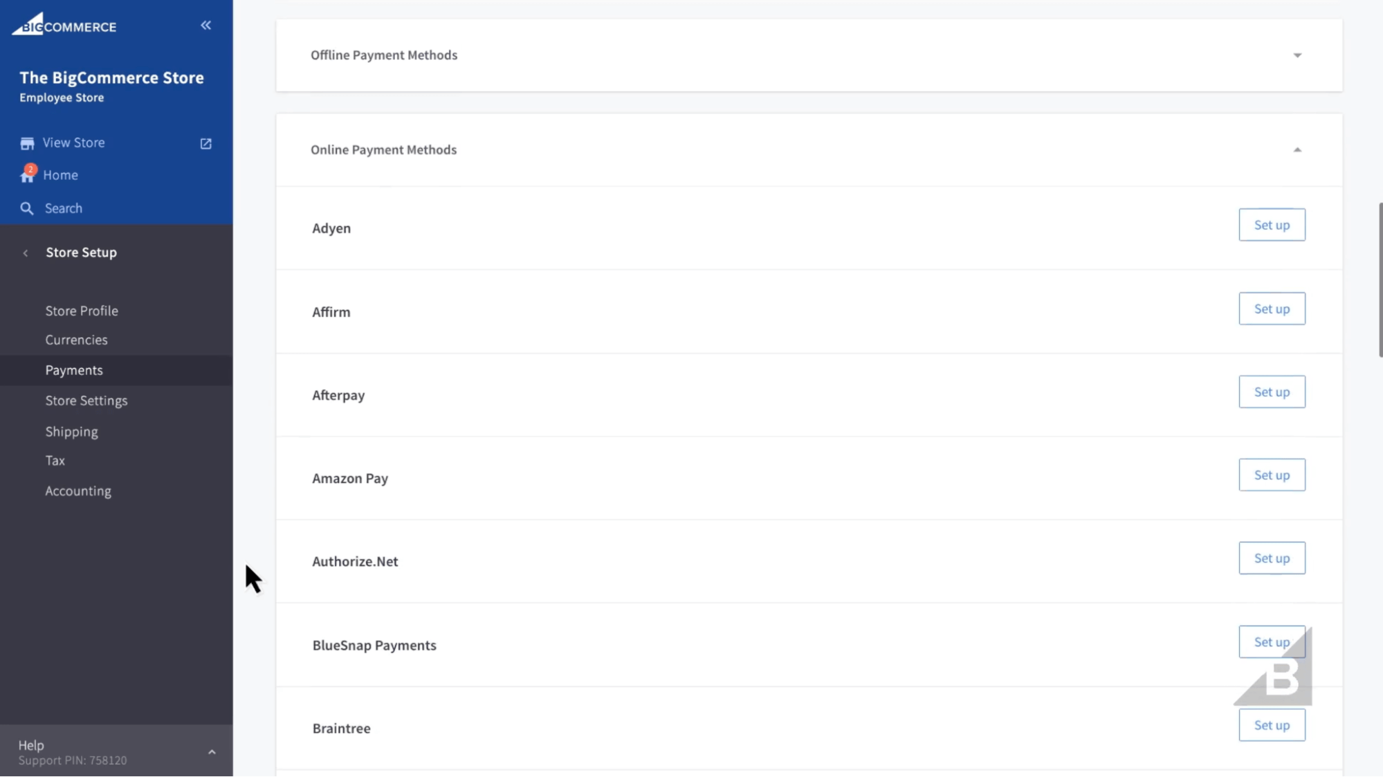 Integrations include Adyen, Affirm, Afterpay, Amazon Pay, and more. 