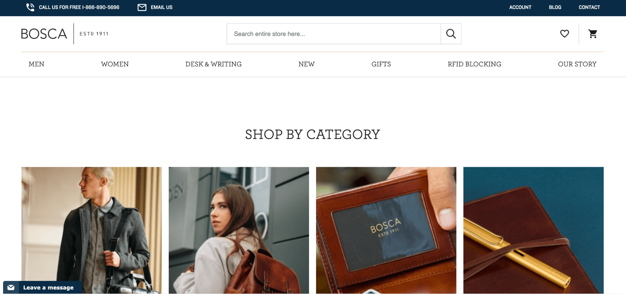 Bosca homepage Shop by Category