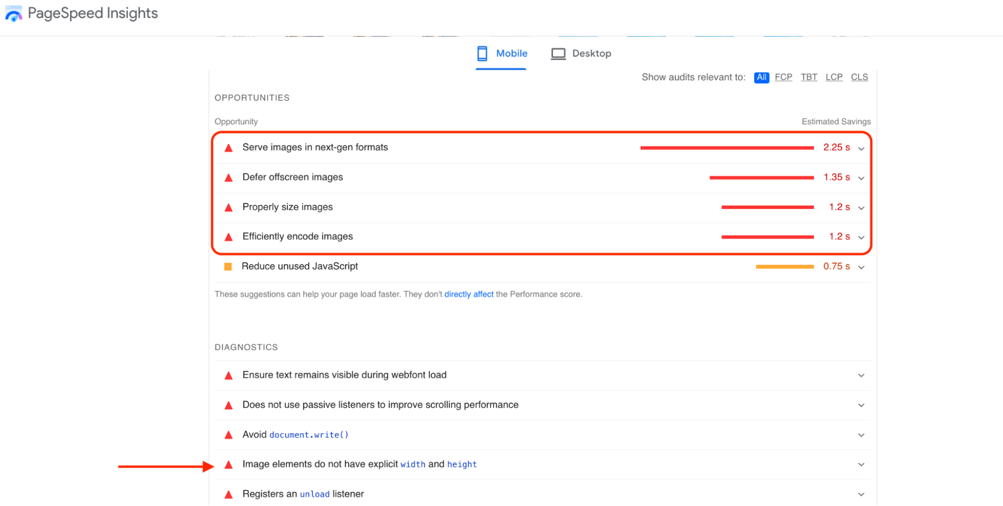 PageSpeed Insights Opportunities