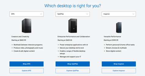 Dell desktop computer configurator screenshot