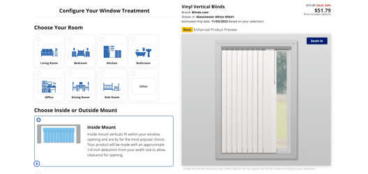 Blinds.com product configurator screenshot