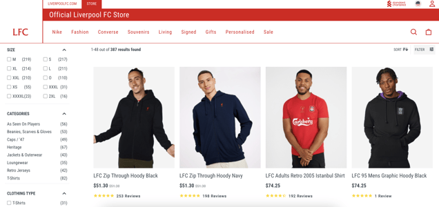Liverpool FC B2C eCommerce store screenshot
