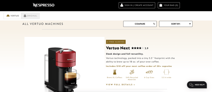 Nespresso B2C eCommerce store screenshot