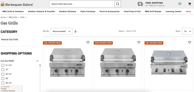 Barbeques Galore B2C eCommerce store screenshot