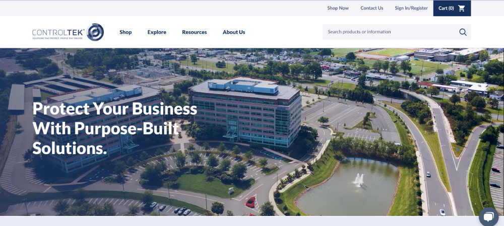 Screenshot of the ControlTek website