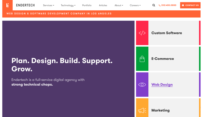 Endertech homepage: Plan. Design. Build. Support. Grow.