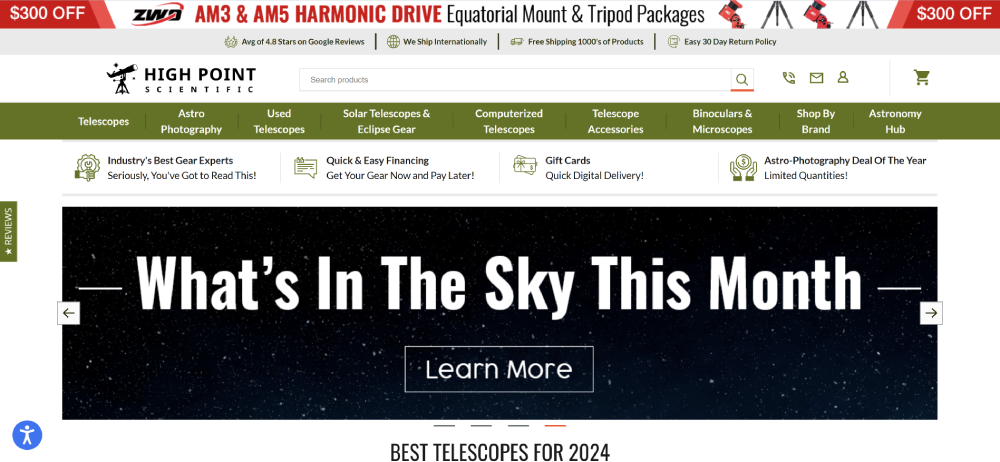Screenshot of the High Point Scientific website