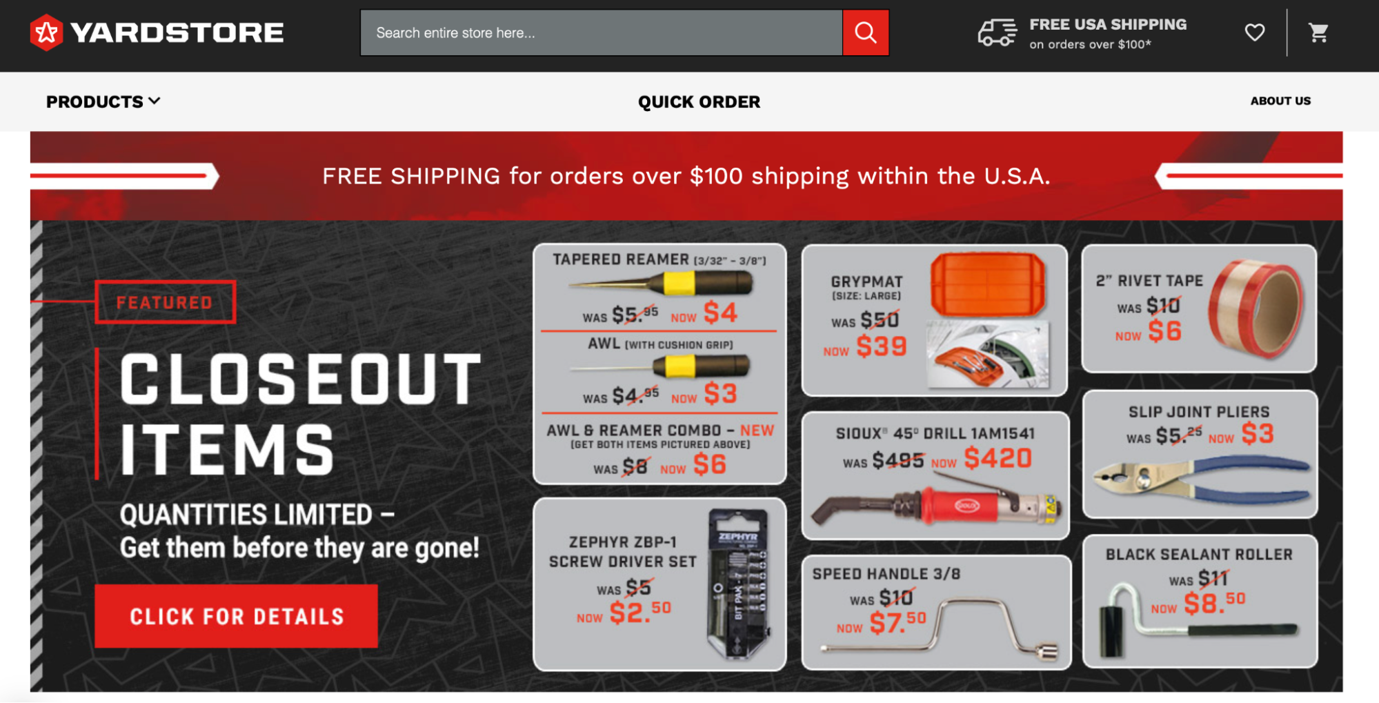 Yardstore homepage.