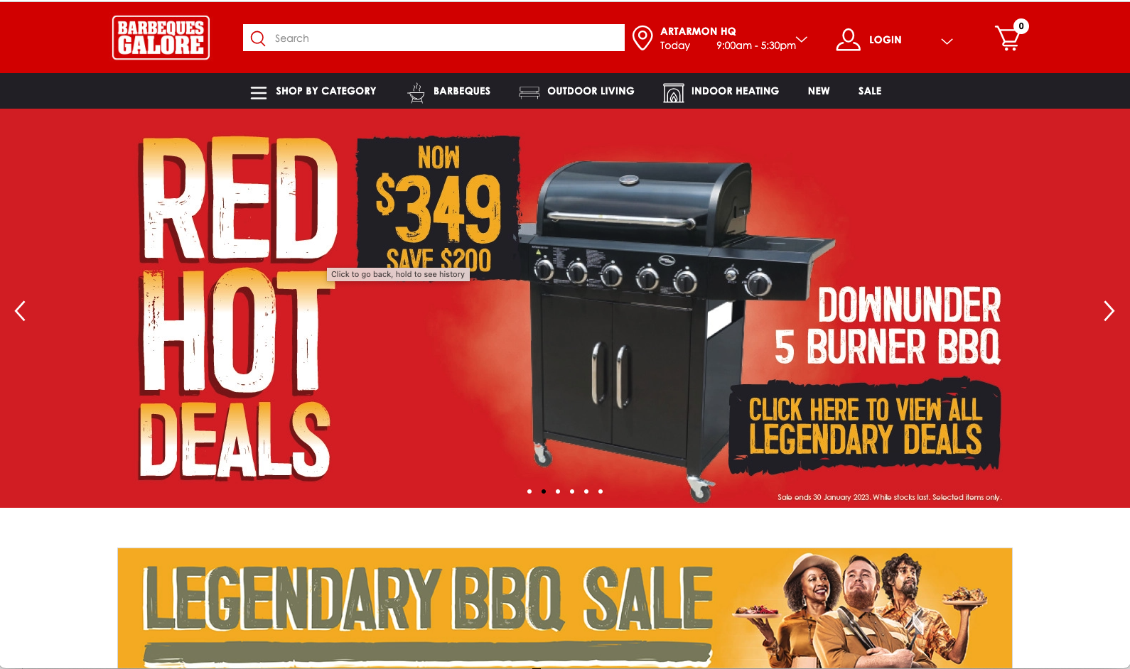 Barbeques Galore homepage. 